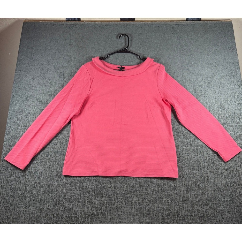 Talbots Pink Ribbed Knit Portrait Collar Long Sleeve Snap Back Top Large